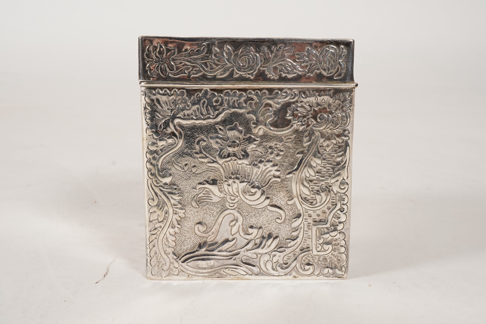 A late Victorian silver square tea caddy, by William Aitken